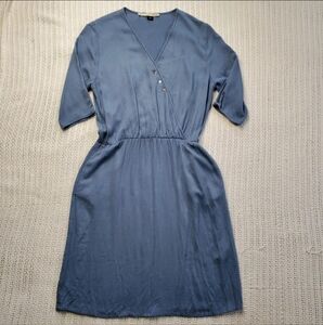 Acote Women's 1 Small Blue Casual Wrap Dress 3/4 Sleeves V-neck Viscose Pockets